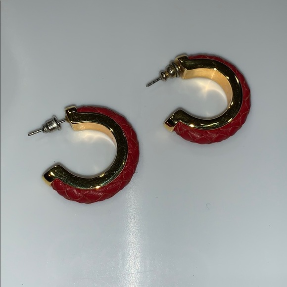 Joan Rivers Jewelry - EUC Joan Rivers red leather braided hoop earrings